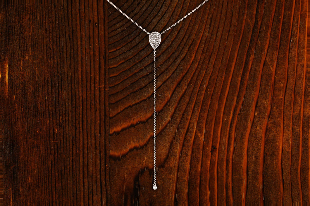 14k Gold and Genuine Pave Diamond Teardrop Lariat Necklace w/ High Quality Diamonds for Women