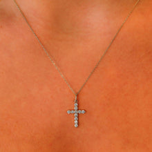 Load image into Gallery viewer, 14k Solid Gold Small Natural Diamond Cross Pendant Necklace W/ Chain | Minimalist Diamond Cross | Diamond Religious Christian Jewelry
