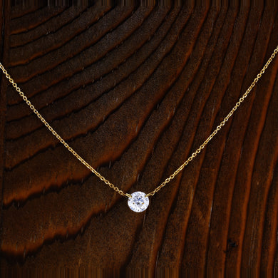 14k or 18k Solid Gold Genuine Natural Diamond Floating Diamond Solitaire Necklace for Women