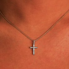 Load image into Gallery viewer, 14k or 18k Gold and Genuine Diamond Baguette and Round Stone Cross Pendant and Chain with High Quality Diamonds
