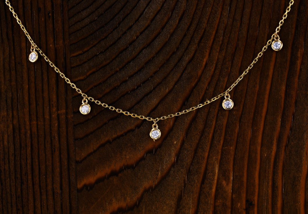 14K Solid Gold Genuine Natural Diamond Bezel Drop Station Diamonds By The Yard Necklace