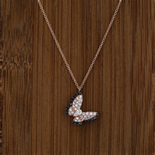 Load image into Gallery viewer, 14k Butterfly Pendant Necklace White &amp; Black Genuine Diamond 14k Rose White Yellow
