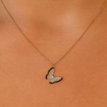 Load image into Gallery viewer, 14k Butterfly Pendant Necklace White &amp; Black Genuine Diamond 14k Rose White Yellow
