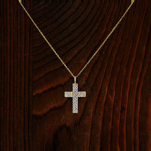 Load image into Gallery viewer, 18k Solid Gold and Genuine Natural Diamond Micro Pave Cross Pendant Necklace and Chain for Women
