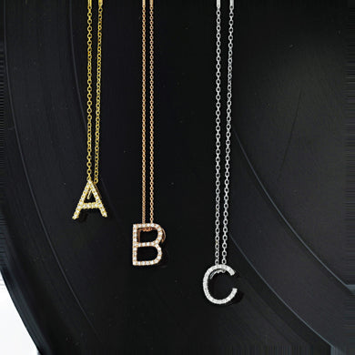 14k Solid Gold Natural Diamond Initial Pendant W/ Chain | Diamond Letter Necklace | Diamond Alphabet Monogram Jewelry