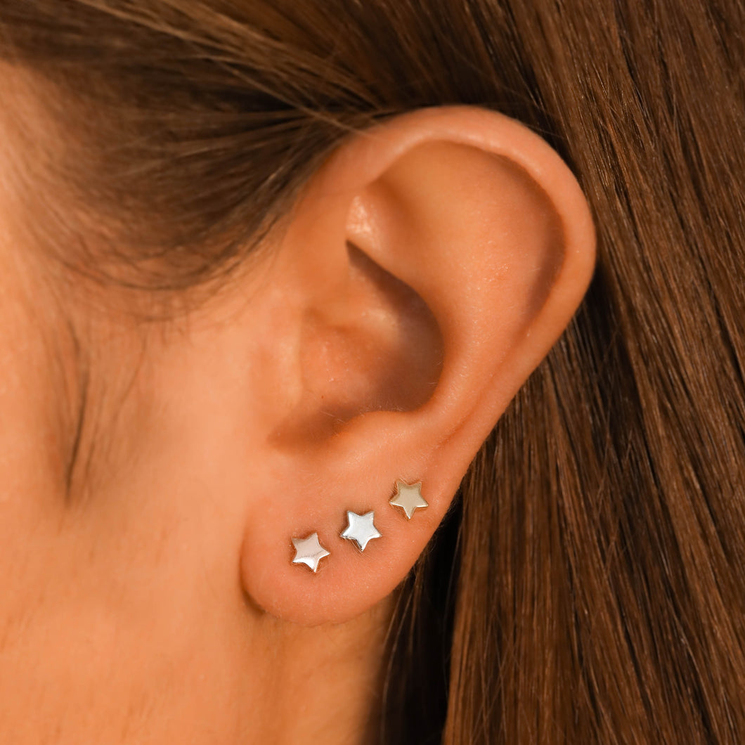 Single (Half Pair) 14k Solid Gold Small Star Earring Studs for Women or Girls in White Yellow Rose Gold