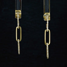 Load image into Gallery viewer, 18k Solid Gold Genuine Natural Diamond Paper Clip Link Hanging Earrings 1.6&quot; Drop
