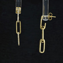 Load image into Gallery viewer, 18k Solid Gold Genuine Natural Diamond Paper Clip Link Hanging Earrings 1.6&quot; Drop
