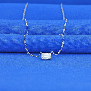 GIA Certified .52ct Emerald Cut FLAWLESS Genuine Natural Diamond 14k Solid Gold Floating Diamond Solitaire Necklace