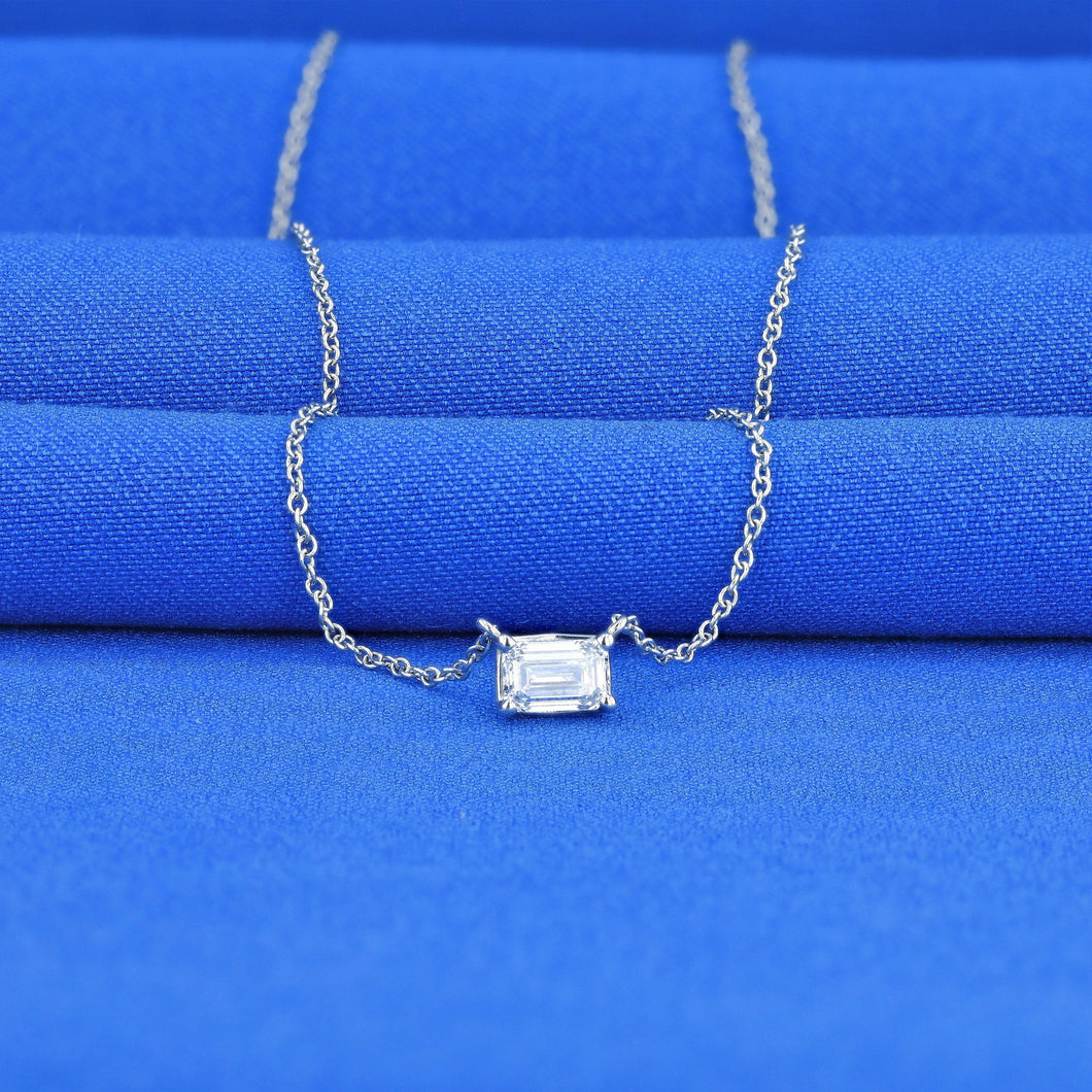 GIA Certified .52ct Emerald Cut FLAWLESS Genuine Natural Diamond 14k Solid Gold Floating Diamond Solitaire Necklace