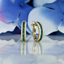 Load image into Gallery viewer, 14K Solid Gold Genuine Natural Diamond and Ruby Emerald Sapphire Huggy Hoop Earrings
