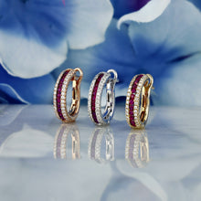 Load image into Gallery viewer, 14K Solid Gold Genuine Natural Diamond and Ruby Emerald Sapphire Huggy Hoop Earrings
