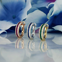 Load image into Gallery viewer, 14K Solid Gold Genuine Natural Diamond and Ruby Emerald Sapphire Huggy Hoop Earrings
