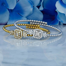 Load image into Gallery viewer, 18k Beaded Diamond Cuff Art Deco Bangle Genuine Diamond Round and Square Shape Center for Women in White Yellow Rose Gold
