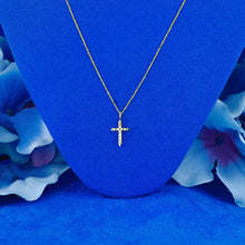 Load image into Gallery viewer, 14k Solid Gold Small Natural Diamond Cross Pendant Necklace .10ct W/ Chain | Minimalist Diamond Cross | Diamond Religious Christian Jewelry
