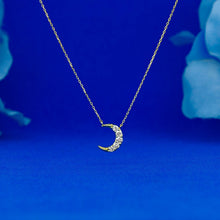 Load image into Gallery viewer, 18k Solid Gold Genuine Natural Diamond Crescent Moon Layering Necklace w/ Adjustable Drawstring Chain
