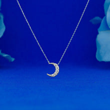 Load image into Gallery viewer, 18k Solid Gold Genuine Natural Diamond Crescent Moon Layering Necklace w/ Adjustable Drawstring Chain
