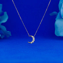 Load image into Gallery viewer, 18k Solid Gold Genuine Natural Diamond Crescent Moon Layering Necklace w/ Adjustable Drawstring Chain
