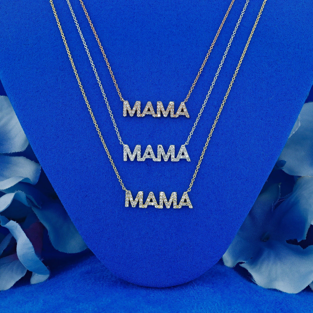 14k Solid Gold Natural Diamond MAMA Necklace