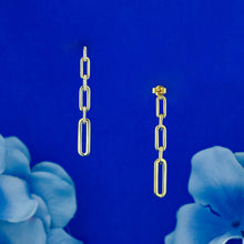 Load image into Gallery viewer, 14k Solid Gold Natural Diamond Paper Clip Link Hanging Earrings 1.5&quot; Length
