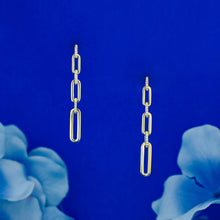 Load image into Gallery viewer, 14k Solid Gold Natural Diamond Paper Clip Link Hanging Earrings 1.5&quot; Length
