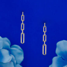 Load image into Gallery viewer, 14k Solid Gold Natural Diamond Paper Clip Link Hanging Earrings 1.5&quot; Length
