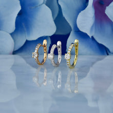 Load image into Gallery viewer, Single (Half Pair) 18k Solid Gold Natural Diamond Round Lever Back Huggy Hoop Earrings
