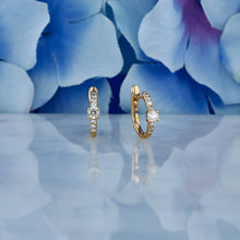 Load image into Gallery viewer, Single (Half Pair) 18k Solid Gold Natural Diamond Round Lever Back Huggy Hoop Earrings
