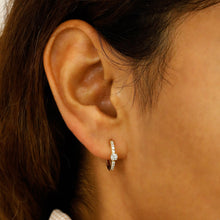 Load image into Gallery viewer, Single (Half Pair) 18k Solid Gold Natural Diamond Round Lever Back Huggy Hoop Earrings
