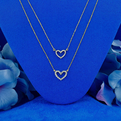 14k Solid Gold Natural Diamond Classic Open Heart Necklace with Adjustable Chain