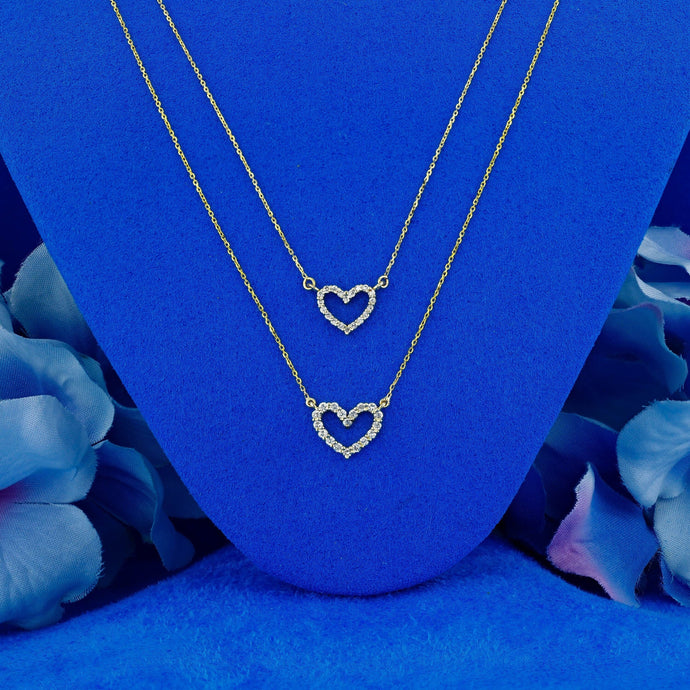 14k Solid Gold Natural Diamond Classic Open Heart Necklace with Adjustable Chain