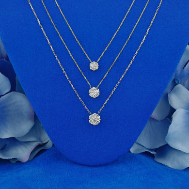 14k Solid Gold Natural Diamond Flower Cluster with Adjustable Drawstring Chain