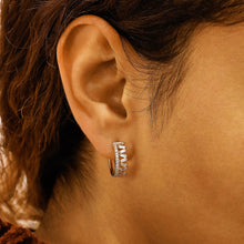 Load image into Gallery viewer, 18k Solid Gold Natural Diamond Baguette Zig Zag Pattern with Border Huggy Hoop Earrings
