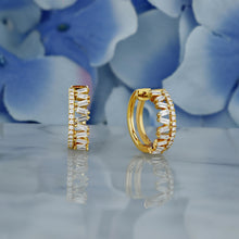 Load image into Gallery viewer, 18k Solid Gold Natural Diamond Baguette Zig Zag Pattern with Border Huggy Hoop Earrings
