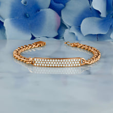 Load image into Gallery viewer, 18k Solid Gold Natural Diamond Curved Heavy Weight Pavé ID Bar Cuban Link Bracelet
