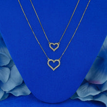 Load image into Gallery viewer, 14k Solid Gold Diamond Classic Open Diamond Heart Necklace Pendant with Adjustable Chain
