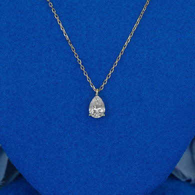 GIA Certified .50ct  Natural Diamond Pear Shaped 14k Solid Gold Floating Solitaire Necklace with Adjustable Drawstring Chain