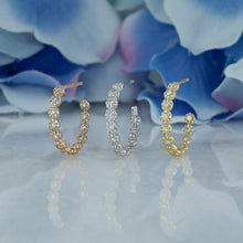 Load image into Gallery viewer, 18k Solid Gold Natural Diamond Flower Cluster Inside Out Huggy Hoop Earrings
