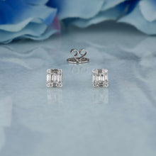 Load image into Gallery viewer, 18k Solid Gold Natural Diamond Rectangle Baguette Round Illusion Stud Earrings
