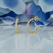 Load image into Gallery viewer, 18k Solid Gold Natural Diamond Flower Cluster Inside Out Huggy Hoop Earrings
