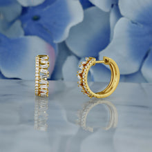 Load image into Gallery viewer, 18k Solid Gold Natural Diamond Baguette Zig Zag Pattern with Border Huggy Hoop Earrings
