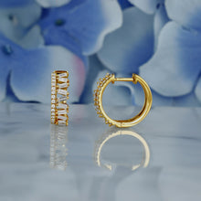 Load image into Gallery viewer, 18k Solid Gold Natural Diamond Baguette Zig Zag Pattern with Border Huggy Hoop Earrings
