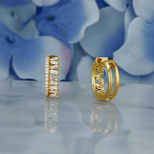 Load image into Gallery viewer, 18k Solid Gold Natural Diamond Baguette Zig Zag Pattern with Border Huggy Hoop Earrings
