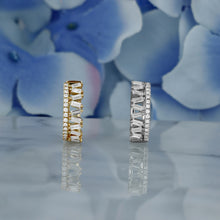 Load image into Gallery viewer, 18k Solid Gold Natural Diamond Baguette Zig Zag Pattern with Border Huggy Hoop Earrings
