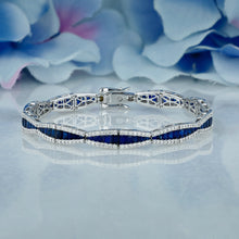 Load image into Gallery viewer, 14k Solid Gold Natural Diamond Border with Ruby or Sapphire Baguette Statement Bracelet
