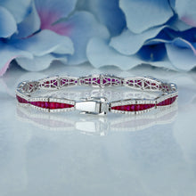 Load image into Gallery viewer, 14k Solid Gold Natural Diamond Border with Ruby or Sapphire Baguette Statement Bracelet
