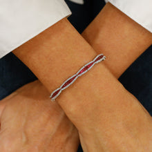 Load image into Gallery viewer, 14k Solid Gold Natural Diamond Border with Ruby or Sapphire Baguette Statement Bracelet
