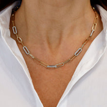 Load image into Gallery viewer, 14k Solid Gold Natural Diamond Station Paper Clip Link Necklace
