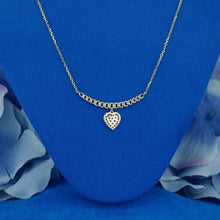 Load image into Gallery viewer, 14k Solid Gold Natural Diamond Dangling Pavé Heart Cuban Link with Adjustable Chain Necklace
