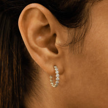 Load image into Gallery viewer, 18k Solid Gold Natural Diamond Flower Cluster Inside Out Huggy Hoop Earrings
